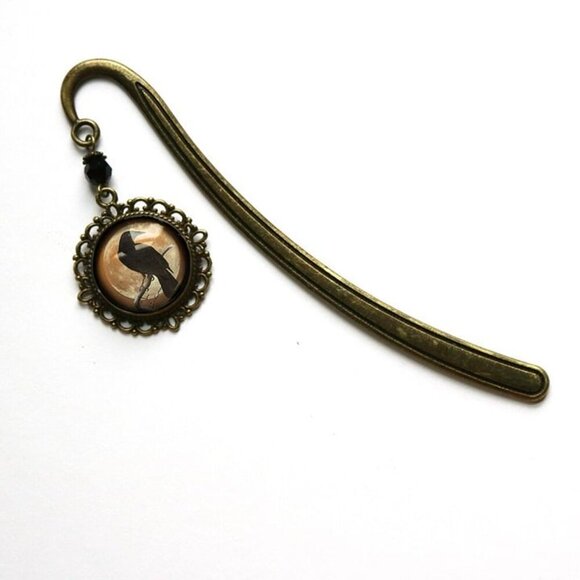 Orange Raven Bookmark - Ornate Bronze Gothic Crow Book Hook - Vintage & Antique‎ - Picture 2 of 5